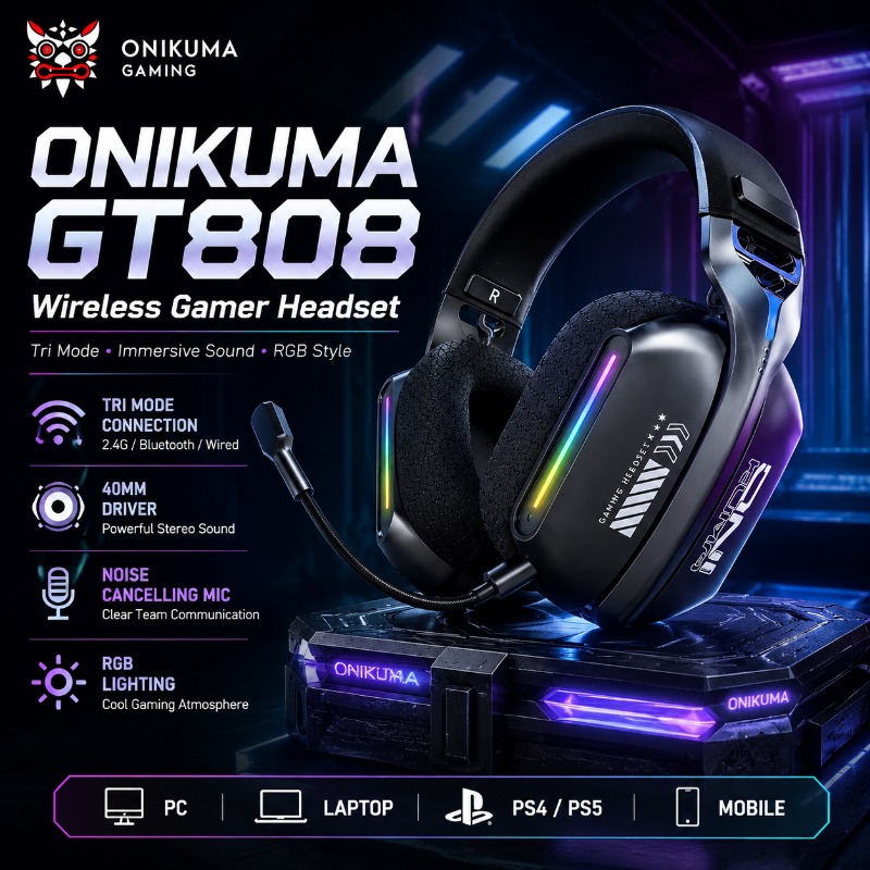 Venom Gaming Accessories - ONIKUMA GT808 무선 게임용 헤드셋 트라이