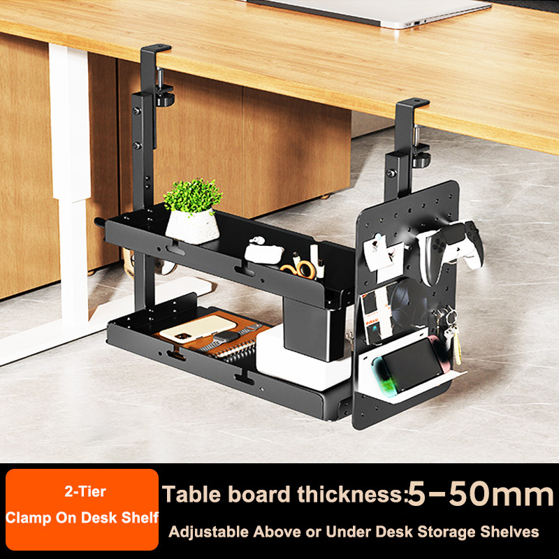 Gaming Accessories Rack - 클램프형 14인치 책상 위/아래 2단 선반