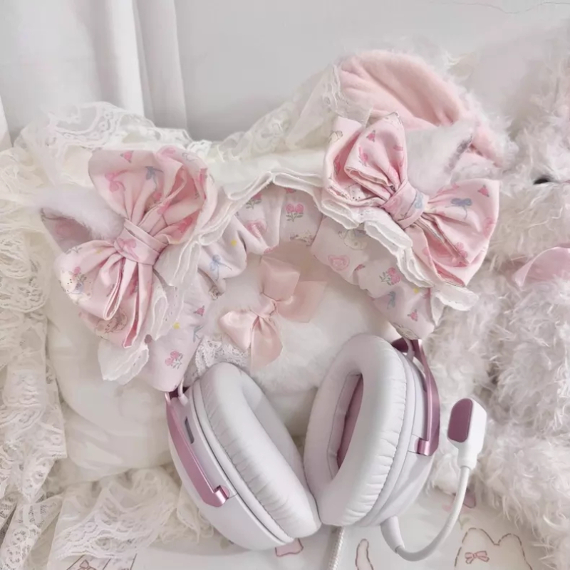 러플 엣지 레이스 헤드폰 케이스 맞춤 제작 귀여운 헤드 - Gaming Accessories Rack 리뷰 및 가격