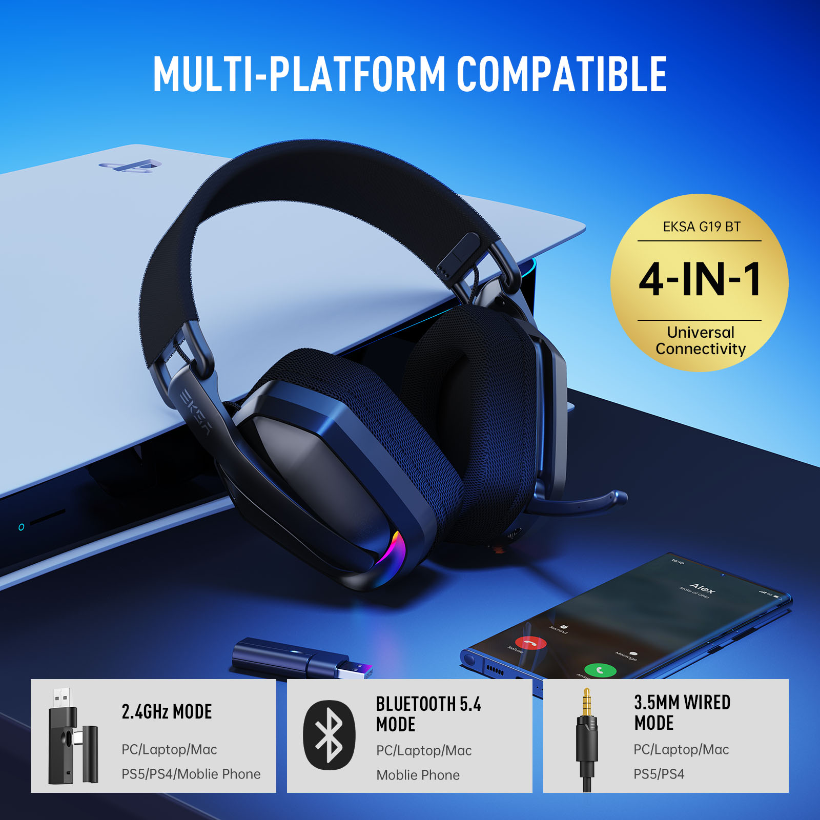 EKSA G19BT 2.4GHz 무선 게이밍 헤드폰 초 - Venom Gaming Accessories 리뷰 및 가격